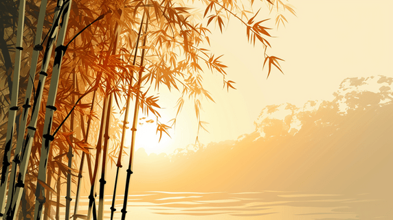 创意朦胧森林深处竹子唯美插画竹林中国风