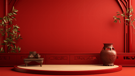 创意春节年货中式中国风红色电商展示场景40