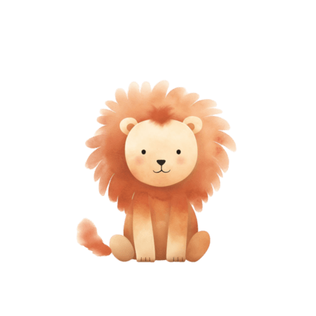 创意纹理水彩动物花朵小狮子元素免抠图案