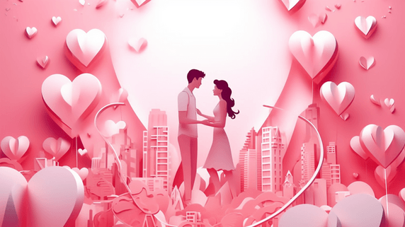 创意粉色系剪纸风浪漫七夕情人节约会情侣人物插画5