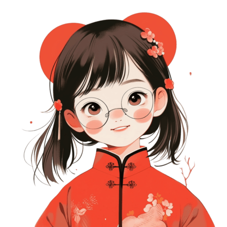 创意春节中国风头像新年古风可爱女孩卡通手绘元素