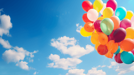 创意蓝天白云下的彩色气球儿童节放飞气球
