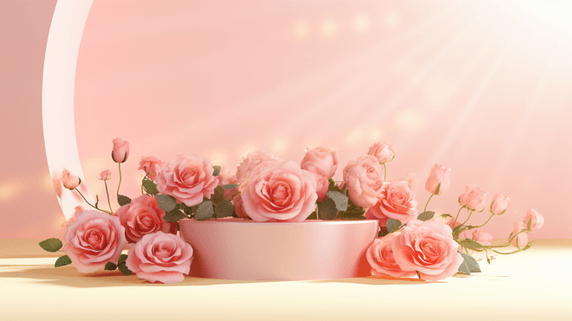 创意浪漫唯美粉玫瑰花情人节礼品电商展示场景90