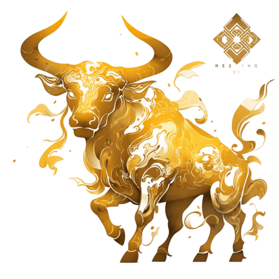 创意金色纹理动物剪纸风老牛金箔十二生肖元素手绘