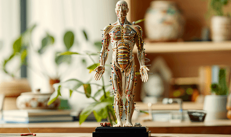 创意中医拿人体模型练习针灸养生