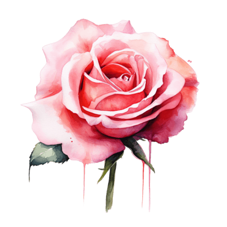 创意质感花朵粉色玫瑰花水彩植物元素免抠图案