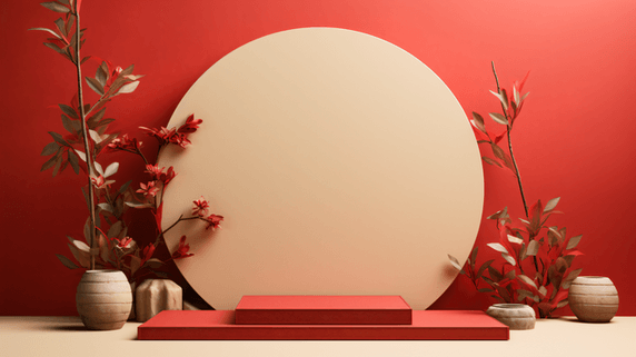 创意简约中国风红色展台春节年货电商展示场景109