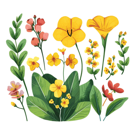 创意免抠春天春季花朵黄色红色喇叭花元素