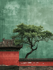 创意中式意境庭院中国风古典建筑风景插画16