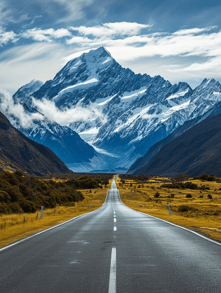创意雪山下的公路新西兰自驾风光