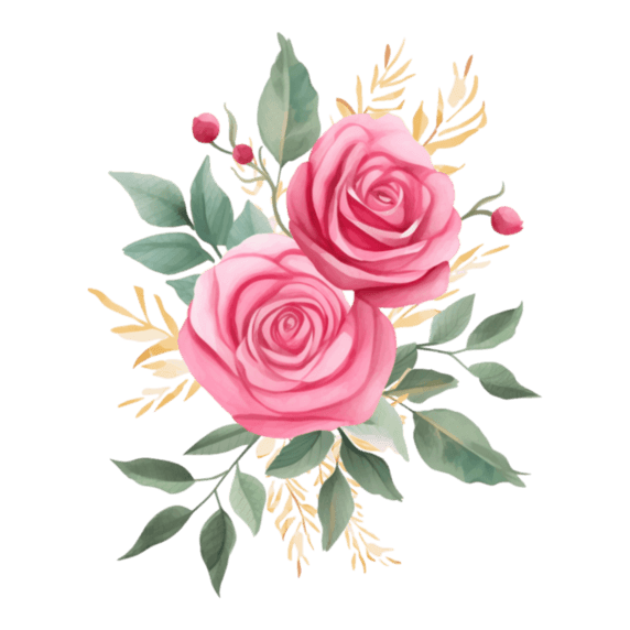 创意粉色玫瑰花水彩画情人节装饰元素