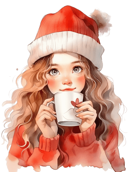 创意手绘冬天新年可爱女孩咖啡温暖头像圣诞元素