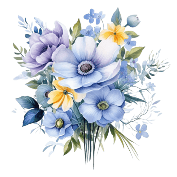 创意真实蓝色花束水彩蓝色春天花朵元素免抠图案