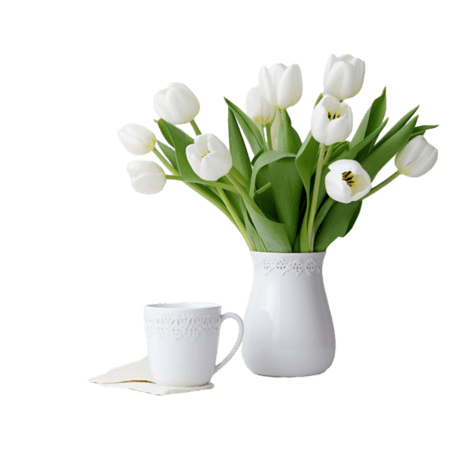 创意白色郁金香植物3d绿植水杯元素立体免抠图案