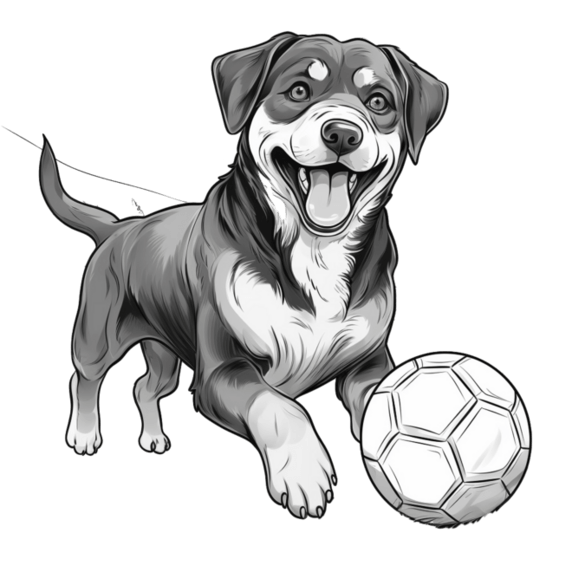 创意简洁小狗玩球素描动物运动元素免抠图案