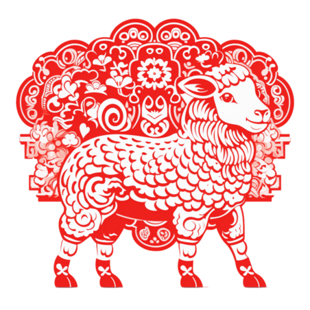 创意红色剪纸风窗花动物传统十二生肖羊免抠素材