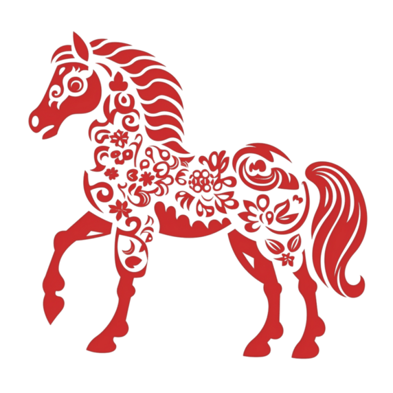 创意红色剪纸风传统十二生肖马窗花动物