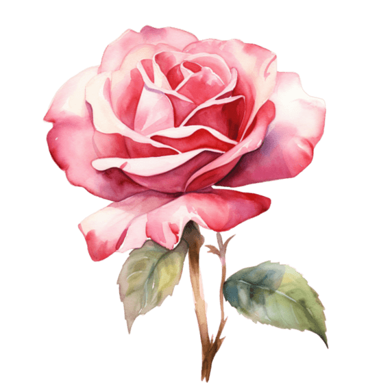 创意造型植物玫瑰花粉色水彩美丽花朵元素免抠图案