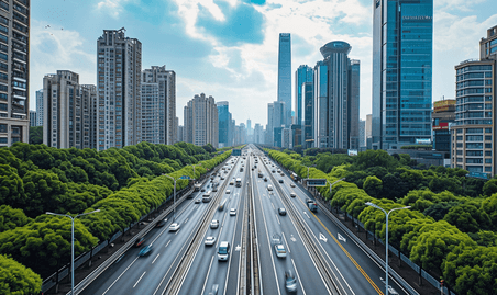 创意上海高架的路中交通运输城市枢纽汽车