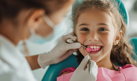 创意被检查牙齿的小女孩牙科儿童儿科医疗健康检查体检