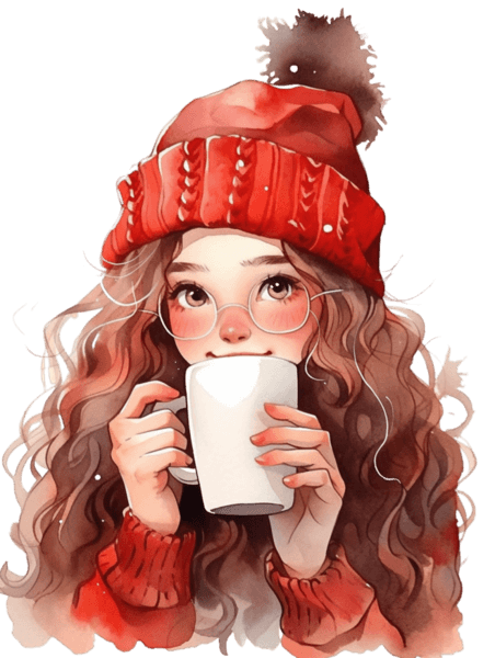 创意冬天新年温暖头像圣诞咖啡可爱女孩手绘元素