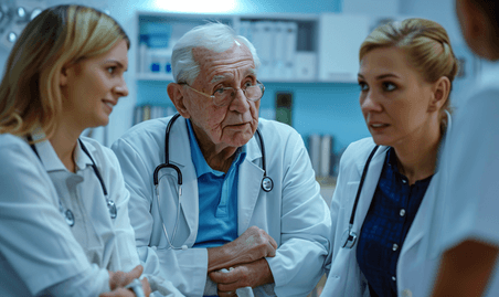创意医生和护士为老人检查身体询问病情问诊