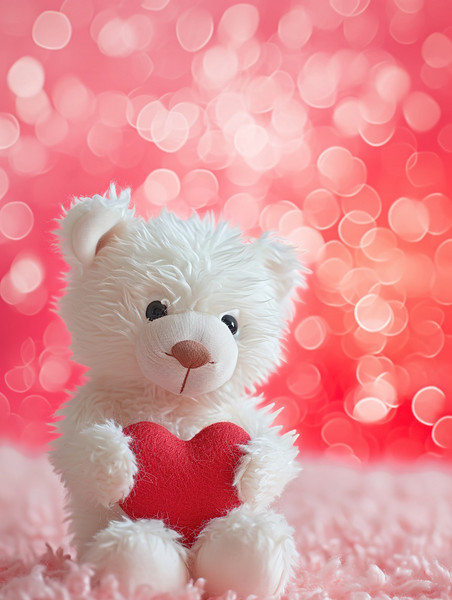 创意白色毛绒小熊抱着爱心情人节玩偶