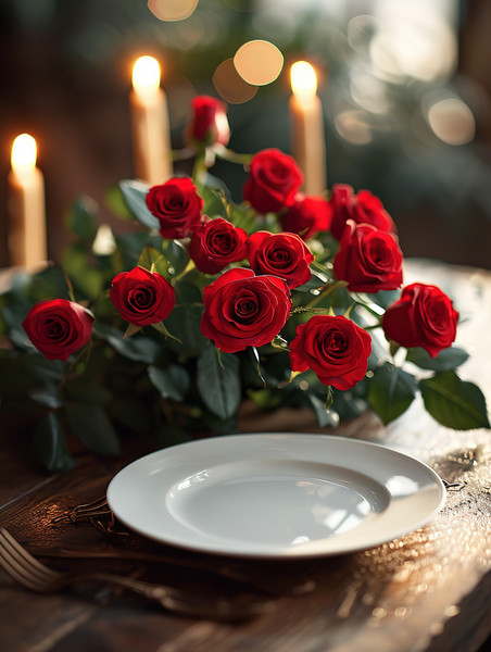 创意浪漫情人节桌子上摆满玫瑰背景图