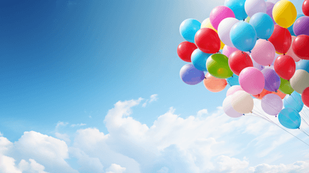 创意蓝天白云下的彩色气球浪漫快乐的儿童节