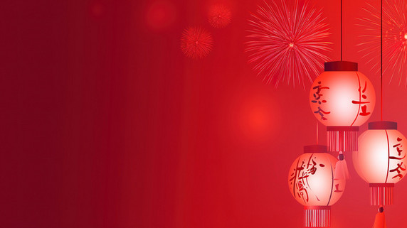 创意红色中国灯笼和烟花元宵节春节背景