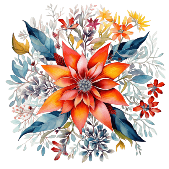 创意ai彩色水彩春天植物花朵花团元素免抠图案