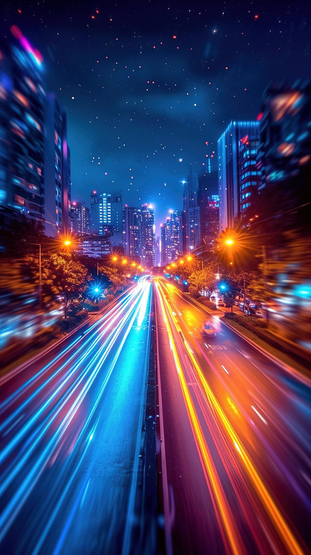 创意灯光汽车夜间快速运动光束光线行驶城市车灯