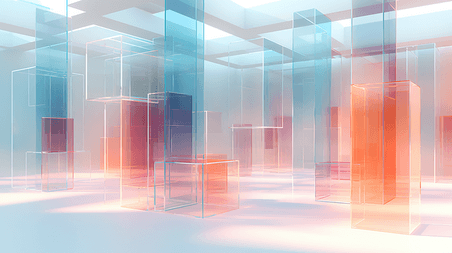 创意透明渐变方块空间矩形商务抽象玻璃空间感背景