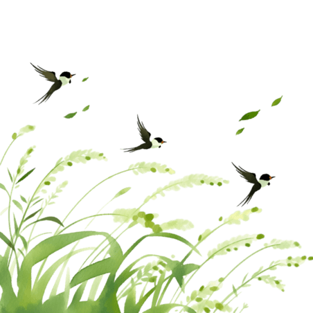 创意春天元素燕子麦穗卡通手绘草长莺飞