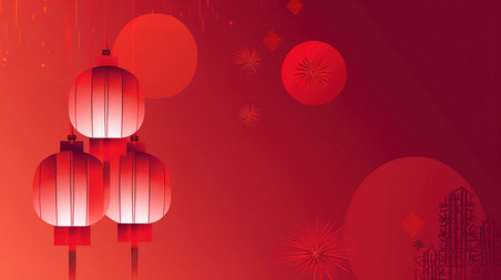 创意红色中国灯笼和烟花春节设计图