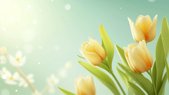 创意春天里户外阳光下草坪上花朵植物郁金香背景17