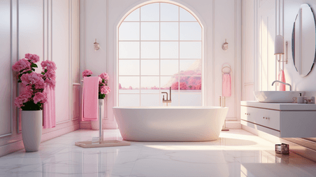 创意浪漫粉色系情人节情侣家庭浴室简约室内装修