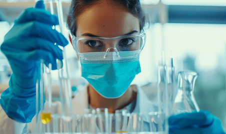 创意医疗科研人员戴口罩拿试管研究试管生物化学医疗人像医生