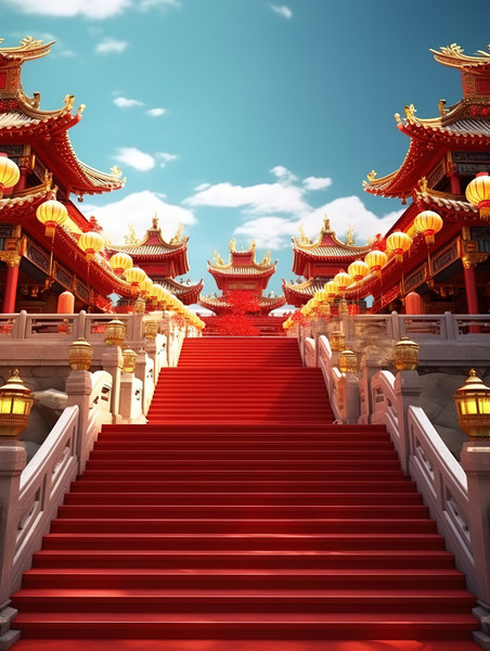 创意传统建筑中国风国潮古建筑通道宫殿年货节电商背景