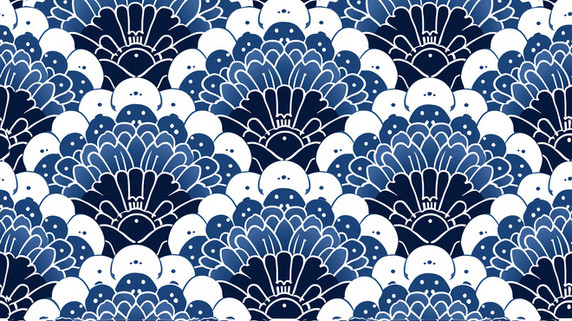 创意蓝白扇形图案无缝图设计底纹花纹海浪背景