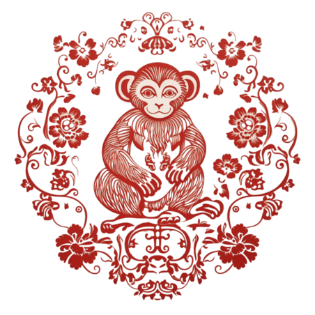 创意红色剪纸风传统十二生肖猴免抠素材窗花动物