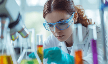 创意年轻女科学家在临床实验室试验研究医疗化学