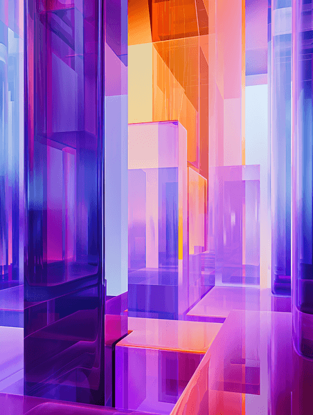 创意紫色和蓝色未来都市感灯箱背景商务抽象玻璃空间感