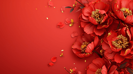 创意国潮植物牡丹春节红色喜庆花开富贵背景11