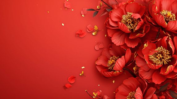 创意国潮植物牡丹春节红色喜庆花开富贵背景11