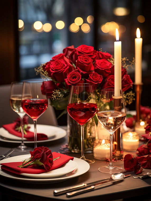 创意情人节餐厅布置玫瑰花浪漫设计约会