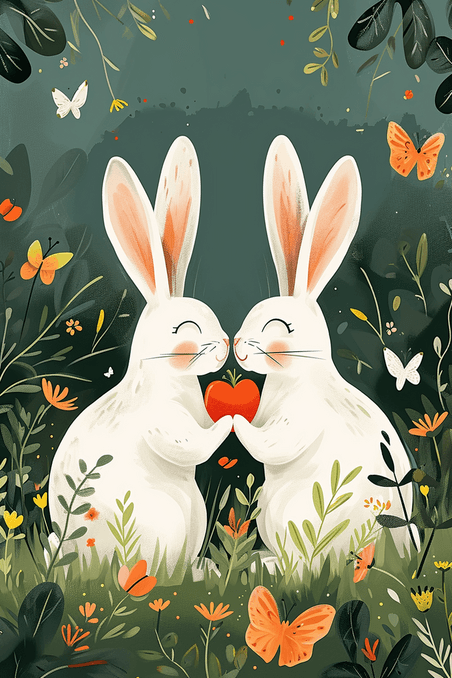 创意春天童话春天可爱兔子插画手绘
