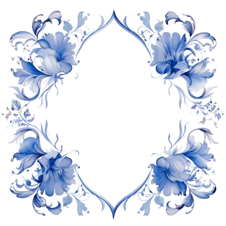 创意建模蓝色画框水彩植物头像框边框春天复古元素免抠图案