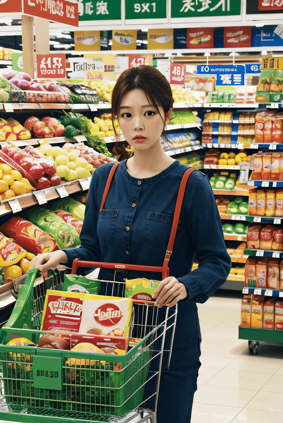 创意超市里购物的女生采购年货零食摄影图6