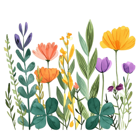 创意春天手绘花草春季花朵植物元素插画